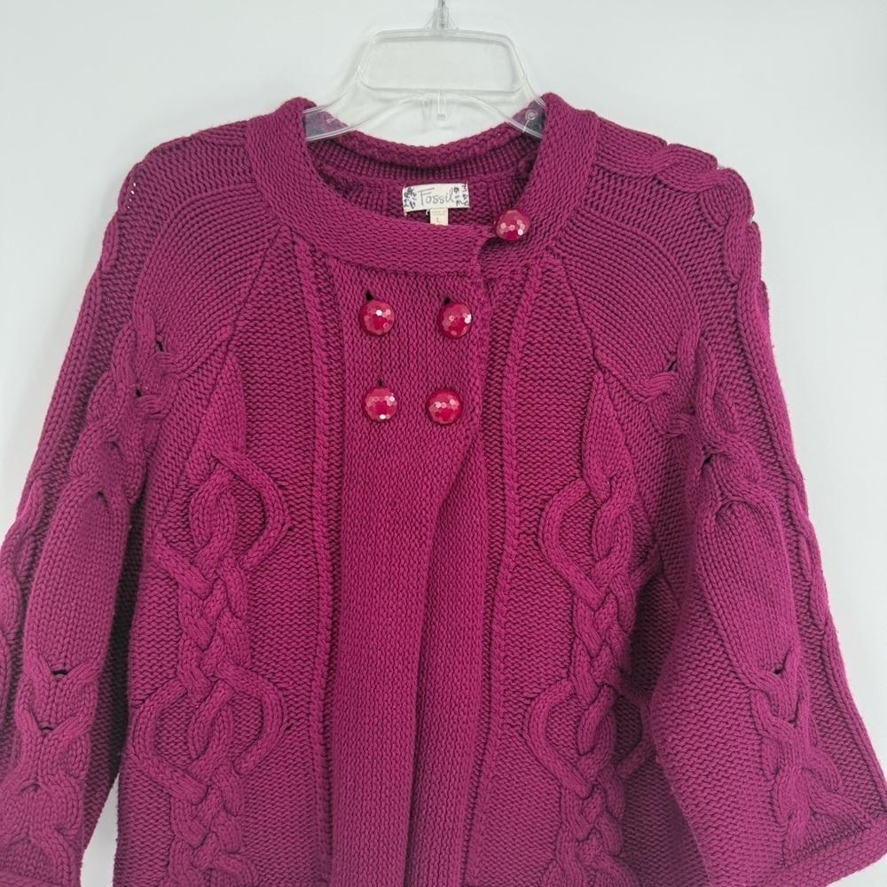 Fossil Sweater Cotton Wool Blend Purple Magenta Women's Size Large Cardigan - Picture 4 of 8